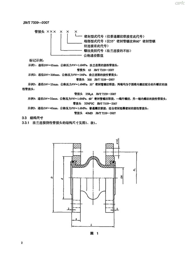 JBT 7339-2007 撓性管接頭(橡膠軟接頭)-images JBT 7339-2007 撓性管接頭(橡膠軟接頭)-images